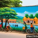 Home 20 거리공연과 환경 보호 - A vibrant street mural created by local Indian artists in a busy urban setting, showcasing environme...