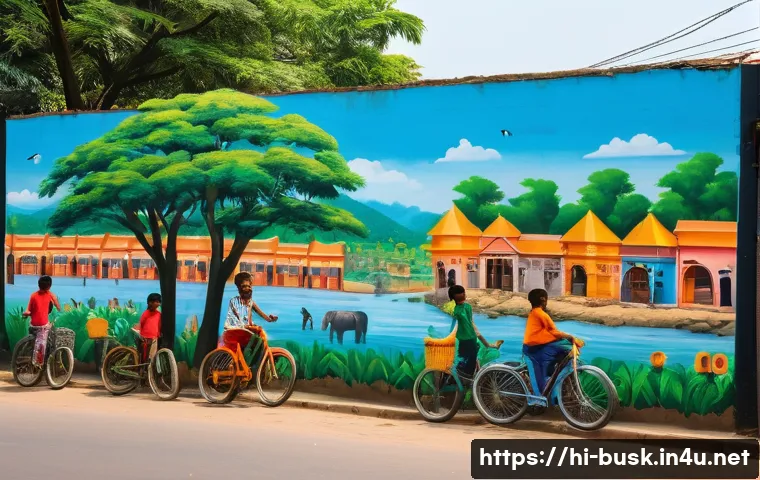 거리공연과 환경 보호 - A vibrant street mural created by local Indian artists in a busy urban setting, showcasing environme...
