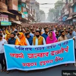 Home 19 거리공연에서의 사회적 역할 - A vibrant and peaceful street march in an Indian urban setting, featuring diverse groups of men and ...
