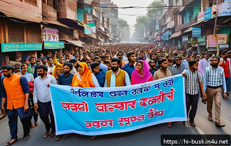 거리공연에서의 사회적 역할 - A vibrant and peaceful street march in an Indian urban setting, featuring diverse groups of men and ...