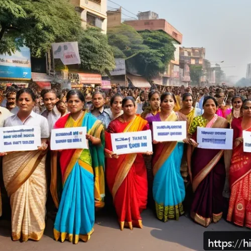 Home 30 거리공연 행사 주최 방법 - A vibrant street protest scene in an Indian urban setting with diverse participants including young ...