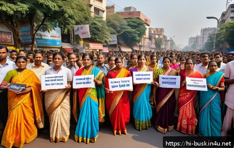 거리공연 행사 주최 방법 - A vibrant street protest scene in an Indian urban setting with diverse participants including young ...