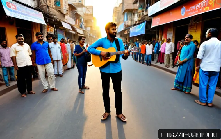 거리공연의 촬영 및 편집 기법 - Photorealistic wide-angle scene of a skilled videographer filming a lively street musician performin...